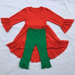 Clothing Sets Christmas Girls Clothes Kids Boutique Clothing Outfit Red Ruffle Sleeve Dress Icing Ruffle Reindeer Pants Set 231108