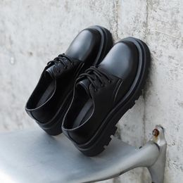 Dress Shoes Men Genuine Leather Derby Solid Black Vintage Business Formal Male Casual Oxfords Platform