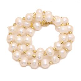 Chains Natural Potato Shape Pearl Necklace Cultured Freshwater White Baroque Beads Small Golden Ball For Jewelry Women Gift Party