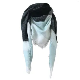 Scarves Premium Winter Large Knit Plaid Checked Square Blanket Scarf Shawl Wrap Women Satin Head
