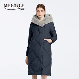 Women's Down Parkas MIEGOFCE 2023 Winter Cotton Parka Fashion Faux Fur Collar Long Sleeve Warm Coat Windproof Quilted Hooded Jacket D237081 231109