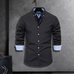 Men's Casual Shirts Men Fall Spring Cargo Shirt Lapel Single-breasted Solid Colour Buttons Cardigan Long Sleeve Soft Breathable Mid Length