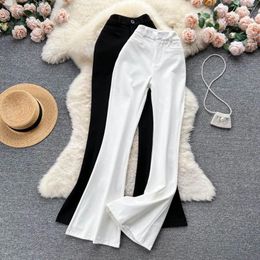 Women's Pants Women Solid High Waist Flare Wide Leg Korean Fashion Elegant Casual Vintage Autumn Streetwear Clothing