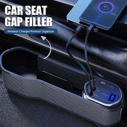 Car Organizer Car Seat Storage Box Console Side Pocket Organizer With Cup Holder Dual USB Charger Wireless Lightning Charger Cable Q231109