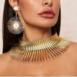 Necklace Earrings Set Africa Necklaces Jewellery Vintage Africain Alloy Choker Gold Colour Metal Big Exaggerated Torque