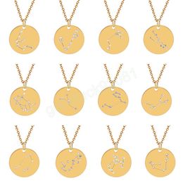 12 Zodiac Necklaces For Women Fashion crystal Constellations stainless steel pendant chains Luxury Jewellery Gift