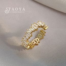 Band Rings Exquisite Irregular Zircon Gold Colour Open Rings Korean Fashion Jewellery For Womens Wedding Party Luxury Accessories 231109