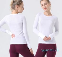 Women's Yoga long sleeves Solid Colour Nude Sports Shaping Waist Tight Fitness Loose Jogging Sportswear Women's