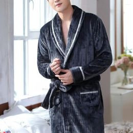 Men's Sleepwear Bathrobe Men Nightgown With Waist Tie Thick Plush Winter Unisex Coral Fleece Robe Great Water Absorption