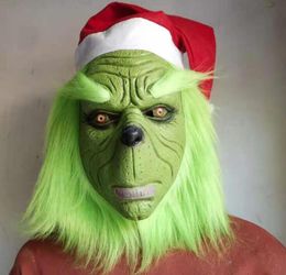 Halloween green hair monster Grinch head set Christmas Dress Up Dance funny Mask movie props GC5493534205