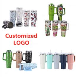 32 Colors Customized LOGO 40oz Mug Tumbler With Handle custom-made Personal Water Bottle Tumblers Lids Straw Stainless Steel Coffee Termos Cup