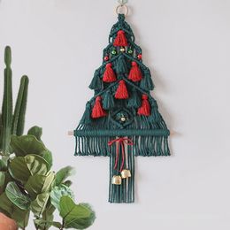 Tapestries Macrame Christmas Tree Boho Decoration Wall Hanging Tapestry Tassels Bells Bohemian Decor Handwoven For Living Room Kids Gift 231109