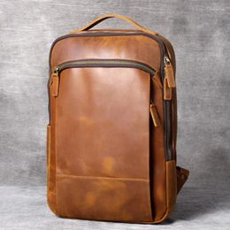 Backpack Vintage Crazy Horse Leather Bag Men Travel Laptop Male Computer Schoolbag First Layer Cowhide