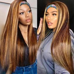 Synthetic Wigs 30 Inches Long Headband Wig Hair Straight Glueless Ombre Brown Blonde For Black Women Highlight