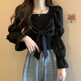 Women's Sweaters Pullovers Women T Shirts Y2k Clothes Girl Tee Fashion Korean Style Solid Female Harajuku Ruffles Square Collar Streetwear