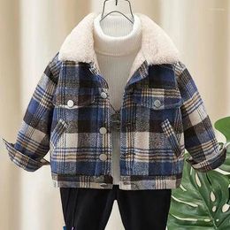 Jackets Boy Plaid Fleece Thickness Kids Coats Fashion Children Outerwear Winter Autumn 2023-A0112