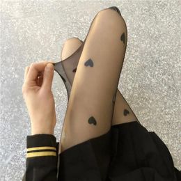 Women Socks Sexy Love Printed Silk Tights Velvet See Through Pantyhose High Waist Black Stockings Female