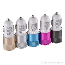 Universal 2.1A Dual usb Car Charger Metal Alloy vehicle Car chargers Charger for iphone 11 12 13 14 15 samsung S20 S23 S24 htc B1 pc mp3 gps