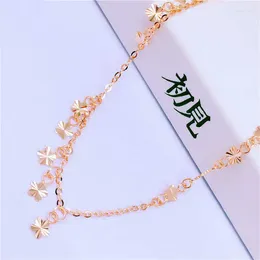 Anklets 14K Plated Russian 585 Purple Gold Rose Shining Flower Sequin Ankle Chain Women's Jewellery