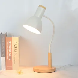 Table Lamps Nordic Wood Lamp For Study Child Basic Flexo LED Desk Bedroom Night Aesthetic Room Decor Bedside Reading Light Nightstand