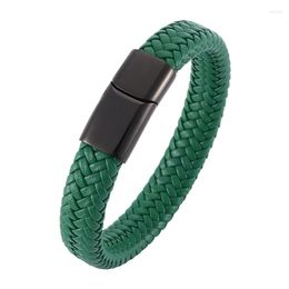 Charm Bracelets Male Jewellery Green Braided Leather Bracelet Men Stainless Steel Magnetic Clasp Fashion Bangles Man Accessories SP0016