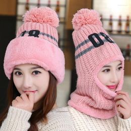 Beanies Beanie/Skull Caps All-in-one Woollen Hat Winter Women Plus Velvet Thick Knit Korean Female Earmuffs Student Warm CapBeanie/Skull
