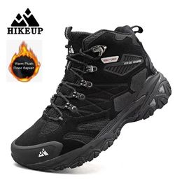 Boots HIKEUP Winter Snow Boots for Men Platform Rubber Ankle Boots Man Designer Hiking Shoes Men's Sneakers Winter Leather Hiking Boot 231108