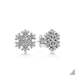 Sparkling Snowflake Stud Earrings for Pandora Real Sterling Silver Wedding designer Earring Jewelry For Women Girlfriend Gift Diamond earring with Original Box