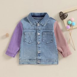 Jackets 1-5Y Fashion Toddler Kids Baby Boy Girl Denim Patchwork Jacket Contrast Colour Long Sleeved Lapel Button Down Coats Tops Outwear