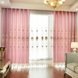 Curtain European Style Curtains For Living Dining Room Bedroom Simple Embroidery Chenille Pink Finished Product Customization
