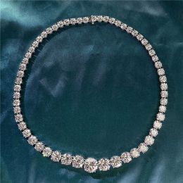 Lab Diamond Necklace 14k White Gold Engagement Wedding Chain for Bridal Moissanite Gift