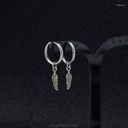 Hoop Earrings & Huggie Hip Hop Kpop Leaf Titanium Feather Pendant Korean Jewellery M17 21 DropHoop Odet22