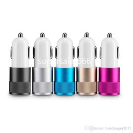 Universal 2.1a Cell Phone Chargers Aluminum Alloy Metal Dual Car Charger For iPhone 12 13 14 15 Samsung Galaxy S24 S20 S23 S22 Utral Gps PC S1