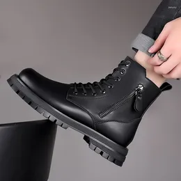 Boots Trend Men Motorcycle Black Sneakers Outdoor Fashion High Top Punk Shoes Genuine Leather Street Style Male Ankle