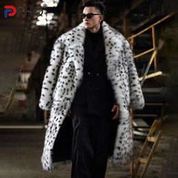 Men's Fur Faux Fur PFHQ Men's Stylish Imitation Mink Clothes Winter Elegant Leopard Print Trendy Faux Fur Fox Hair Long Warm Coat 21Q4438 231109