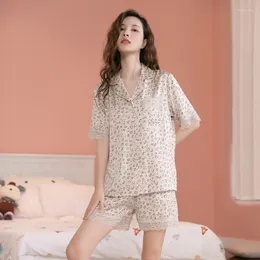 Women's Sleepwear Ice Silk Pajamas Summer Fashion Leopard Print Short-sleeved Shorts Two-piece Casual Homewear Suit Pjs Women