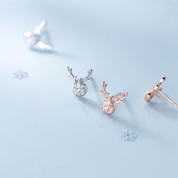 Stud Earrings STH1 Real 925 Sterling Silver Christmas Elk Cute Zircon Antlers For Women Girls Gifts