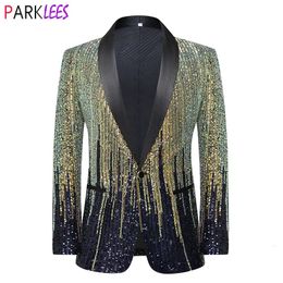 Mens Suits Blazers Striped Sequin Sparkling Suit Jacket Blazer Shawl Lapel One Button Dress Men Stage Party Prom Wedding Tuxedo Cotume 231109