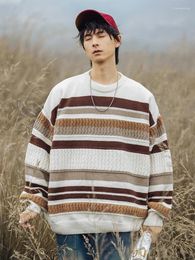 Men's Sweaters Striped Twisted Flower Spliced Round Neck Sweater For 2023 Autumn/Winter Loose Fashion Brand Couple Casual Knit Coat