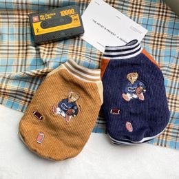 Dog Apparel Reto Bear Baseball Uniform Jacket Dog Clothing Dog Rib Collar Dog Clothing Cat Navy Brown Winter Fashion Pet Items 231109