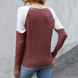 Women's Blouses Women T-shirt Contrast Colour Lady Top Colorblock Long Sleeve Knit Round Neck Soft Pullover Stylish Fall/spring For Daily