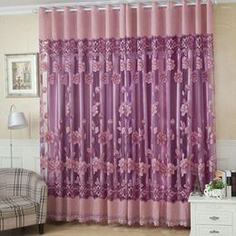 Curtain 2Pcs Luxury Window Blackout Tulle Floral Voile Drape Panel Valance