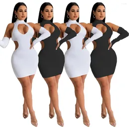 Casual Dresses Elegant Off Shoulder Black Bodycon Mini Dress For Women 2023 Summer Sexy Cut Out Tank Party Club Outfits White Clothing