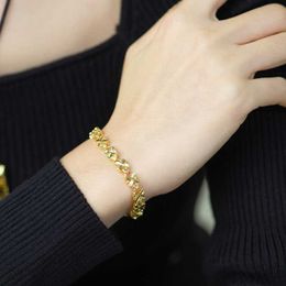 Link Bracelets Chain Vintage Copper Alloy Jewellery Four-leaf Clover Heart-shaped Bracelet For WomenLink