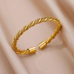 Bangle Vintage Knitting Style Stainless Steel Bracelet For Women Jewellery 18K Gold Plated Accessories Adjustable Couple