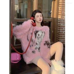 Women's Sweaters 2023 Spot Dog Mink Cashmere Sweater Women Soft Thickened Knitwear Loose O-Neck Pullover Jumpers Casual Harajuku Clothing