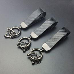 Keychains Lanyards Universal Car KeyChain 360 Degree Rotating Carbon Fiber Style Leather Car Key Rings Holder Bag Pendant High-Grade for Men Women 230408