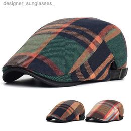 Stingy Brim Hats Plaid Newsboy C Men Women Four Seasons Vintage Casual Stripe Berets Gatsby Flat Hat Peaked C AdjustableL231109