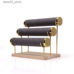 Jewelry Boxes 3 Layers Velvet Jewelry Display Bracelet Chain Rack Wood Base Display Stand for Bangle Necklace HeadBand Organizer Q231109