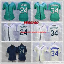 Baseball Jerseys Vintage Jersey 24 Ken Griffey 34 Felix Hernandez Blank Women Size S--XXXL